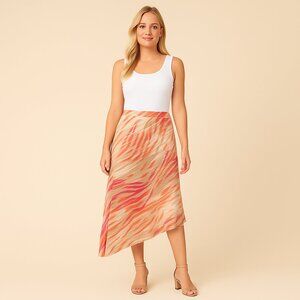 ☀️Sale Chico’s Animal Print Asymmetrical Midi Skirt  Bold Boho Style Sz 2 (L)